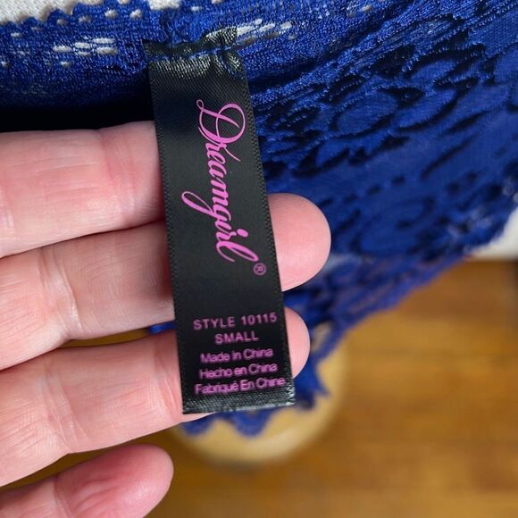 Dreamgirl Blue Lace Halter Bralette & Panty Set gold chain detail Size Small - Picture 4 of 5